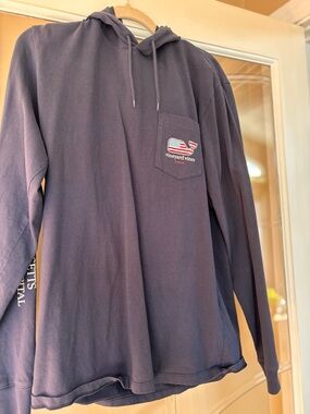 Vineyard Vines Navy Long-Sleeve Pocket Hoodie with Whale Logo